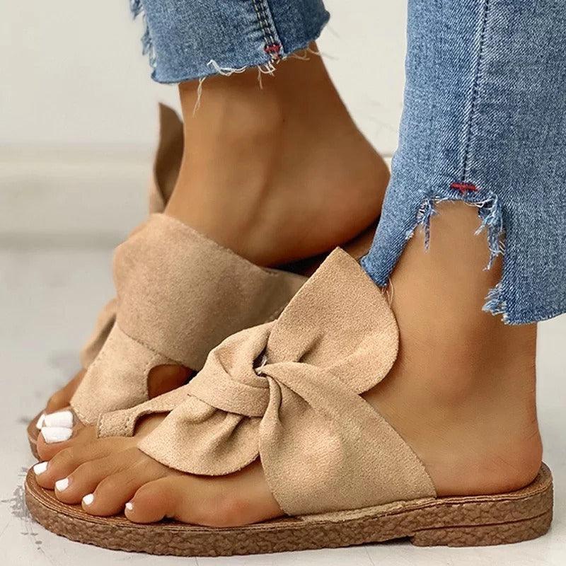 Women's Suede Bow Sandals Plus Size Beach Sandals And Slippers - Cruish Home