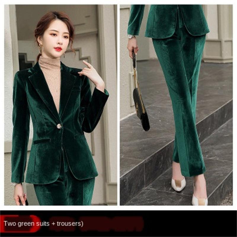 Gold Velvet Solid Color Small Suit Jacket Suit Women - Cruish Home