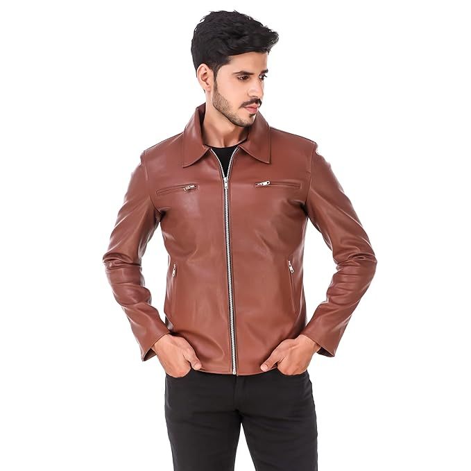 Solid Men's Faux Leather Motorcycle Fashion Biker Style  (Size-M)