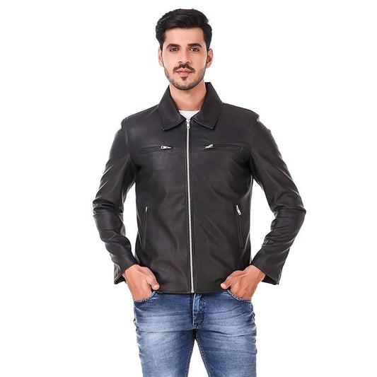 Solid Zip Style Collar Men's Faux Leather Motorcycle Fashion Biker