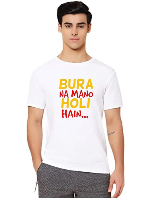 Holi T-Shirt in Men Fashion (Size-L) (Color-WHITE)