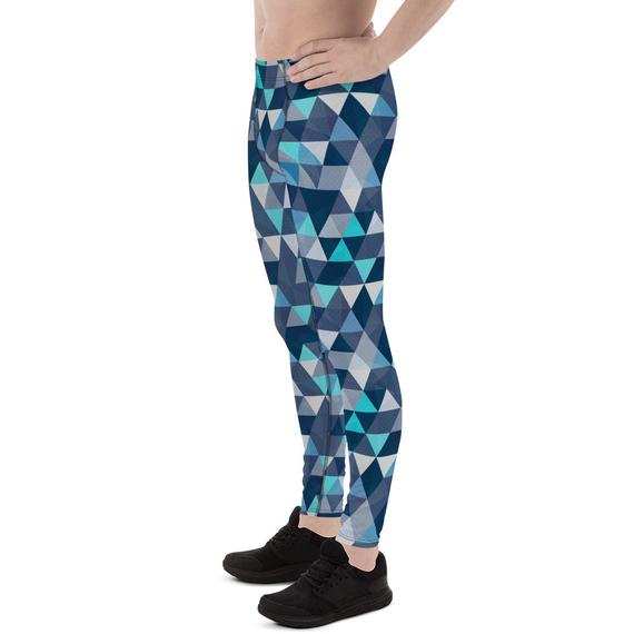 Mens Leggings - Blue Geometric Triangles Leggings