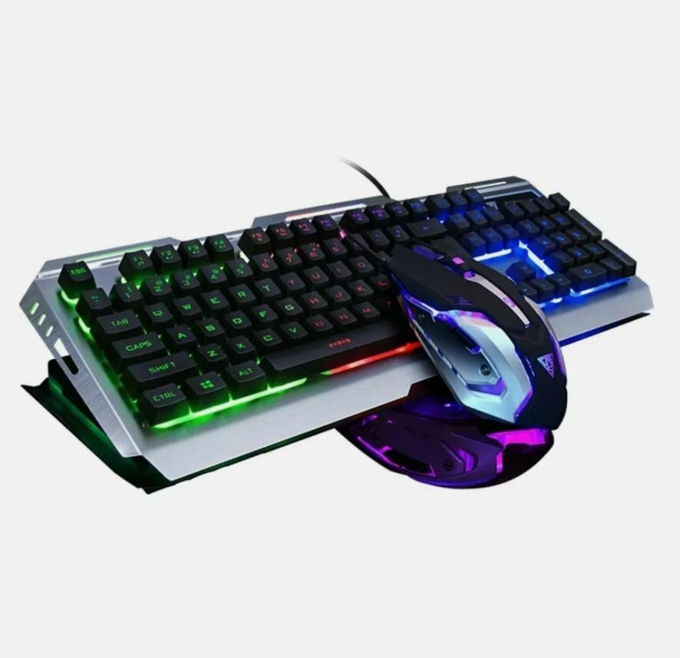 Ninja Dragon Metallic Silver Mechanical Gaming Keyboard and Mouse Set