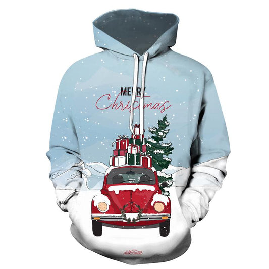 Men's Pattern 3D Printing Hoodie Party Fashion Tops Christmas Round