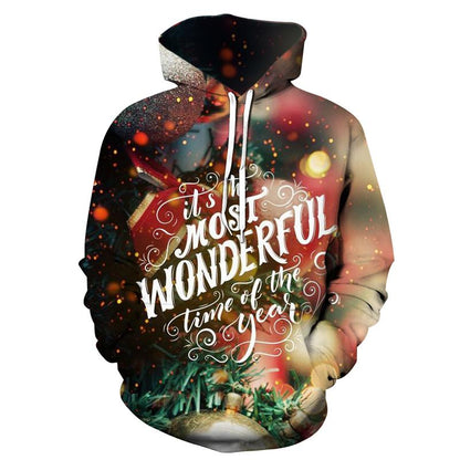 Men's Pattern 3D Printing Hoodie Party Fashion Tops Christmas Round