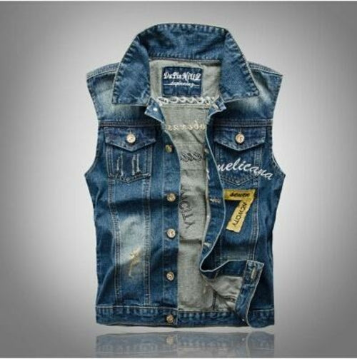 Men Jean Vests Classic Vintage leeveless Casual Fashion Flag Denim