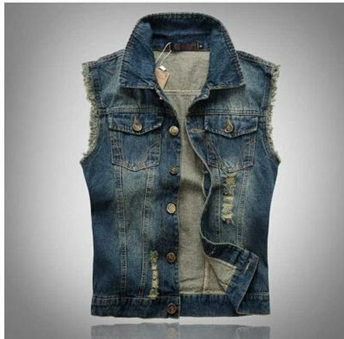 Men Jean Vests Classic Vintage leeveless Casual Fashion Flag Denim