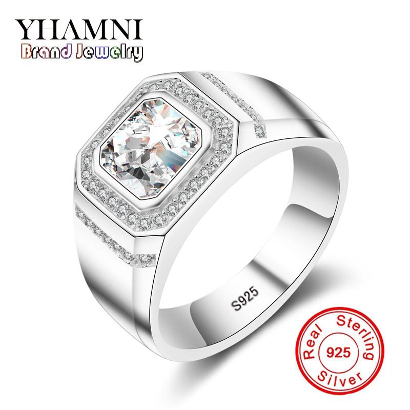 YHAMNI Fashion 925 Sterling Silver Ring 1 Carat 6mm CZ Diamond For Men