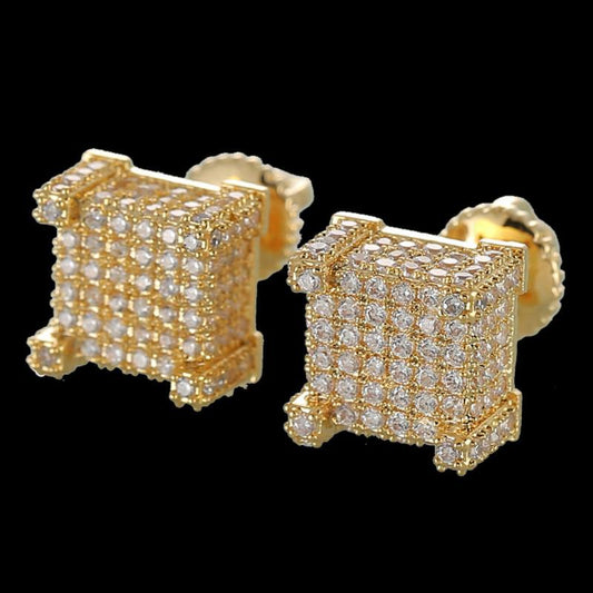 Mens Hip Hop Stud Earrings Jewelry New Fashion Gold Silver Zircon