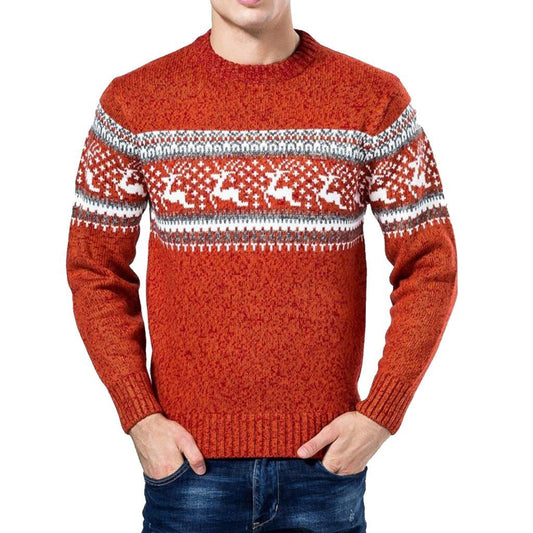 2018 Fashion Men's Christmas Sweater Reindeer Snowflakes Print O-Neck