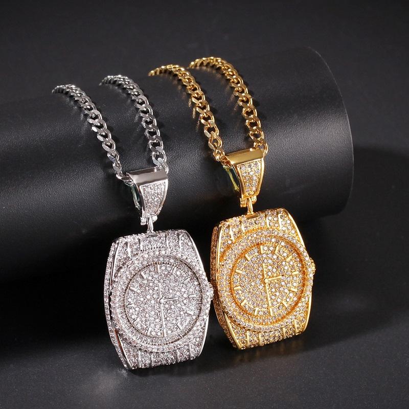 Gold Silver Dial Pendant Necklace Mens Hip Hop Jewelry Fashion Watch