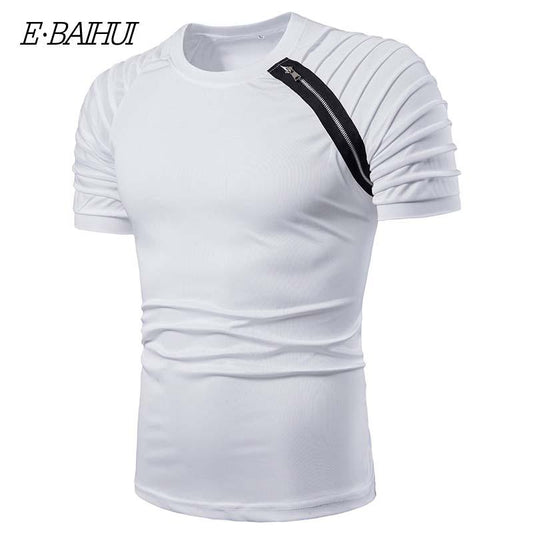 E-BAIHUI Summer Casual T Shirt Men Fashion Streetwear Tshrit Striped