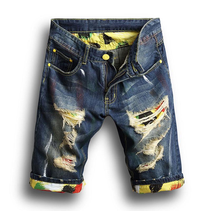 Summer Mens Stylist Holes Denim Shorts Fashion Men Denim Jeans Slim