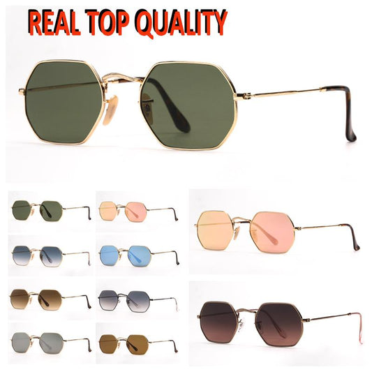 Womens fashion Sunglasses Mens Vintage Sunglass Octagonal Flat Metal