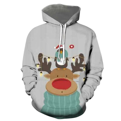 Men's Pattern 3D Printing Hoodie Party Fashion Tops Christmas Round