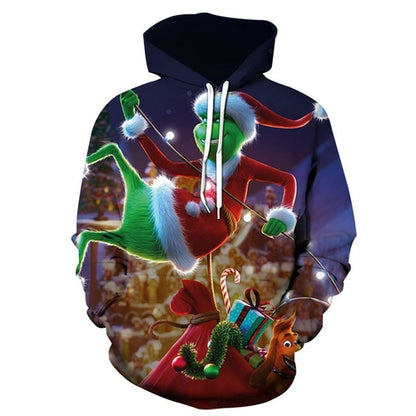 Men's Pattern 3D Printing Hoodie Party Fashion Tops Christmas Round