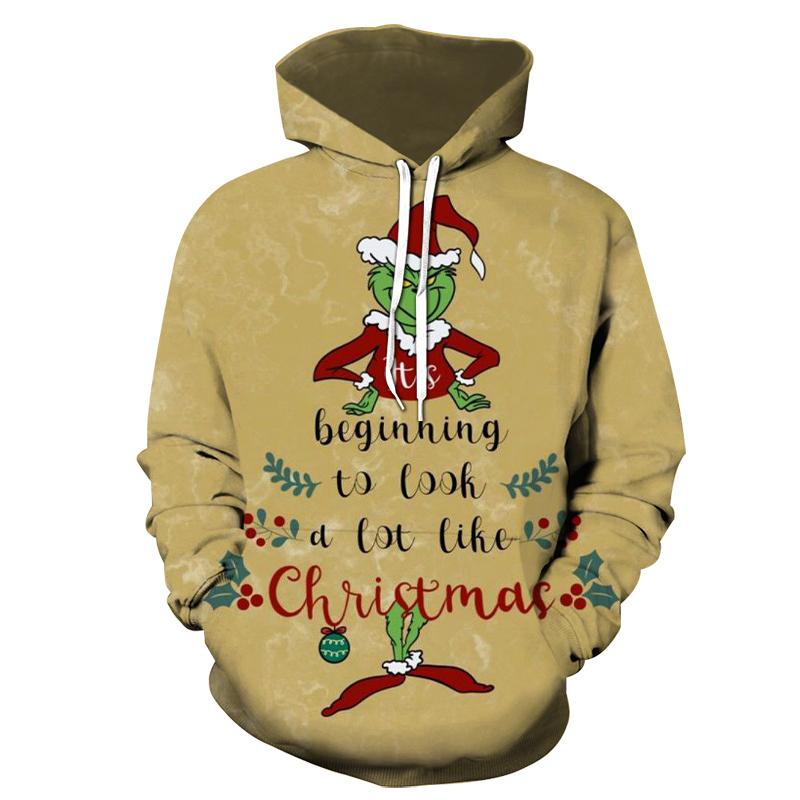 Men's Pattern 3D Printing Hoodie Party Fashion Tops Christmas Round