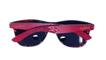 Red Bamboo Tortoise Framed Sunglasses With Wood Case, Artisan Engraved